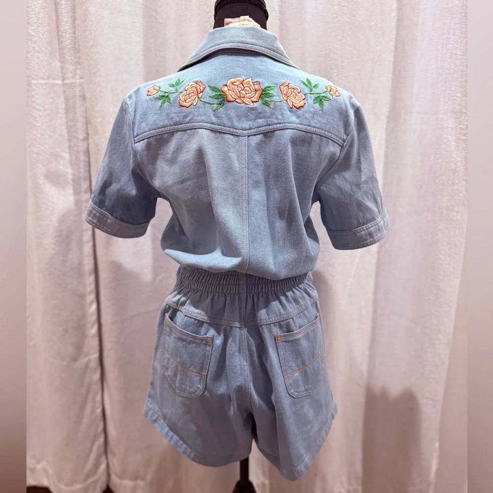 Chasing Unicorns Blue Floral Embroidered Romper - Picture 2 of 7